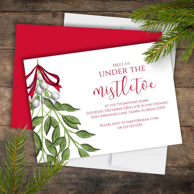 Convite Código QR de Mídia Social de Visgo de Feriado de N (Christmas holiday Meet me under the Mistletoe holiday invitation.)