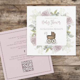 Convite Código QR de Mídia Social Floral Vintage Rosa