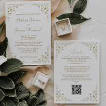 Código QR de Moldura Botânica de Roteiro Dourado