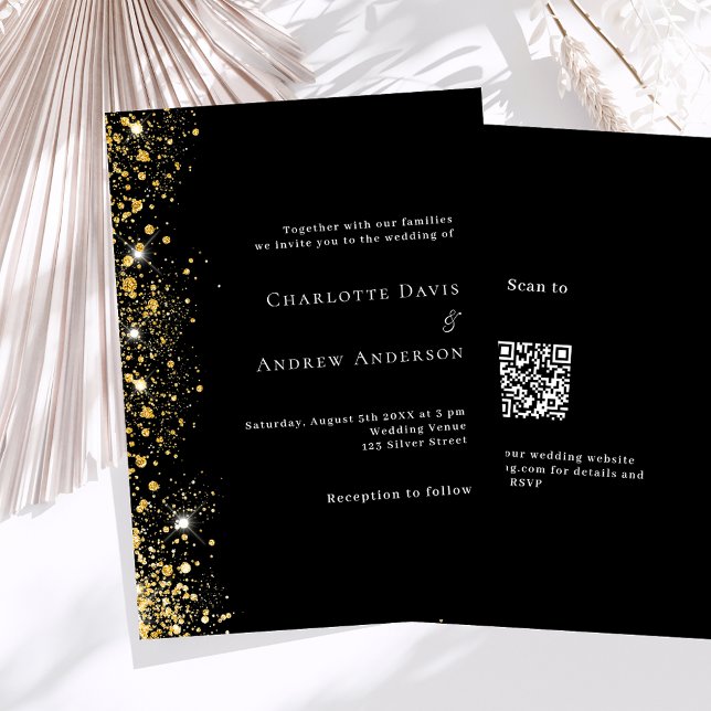 Convite Código QR de ouro preto RSVP detalhes casamento (Criador carregado)
