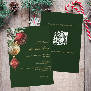 Convite Código QR de ouro vermelho verde Festa de Natal