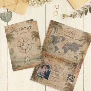 Convite Código QR de Passaporte de Casamento de Destino Vi