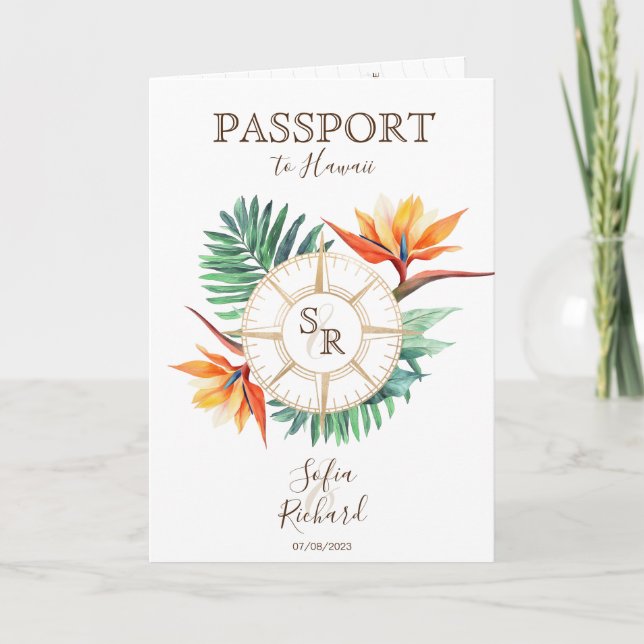 Convite Código QR de Passaporte de Casamento no Destino de (Frente)