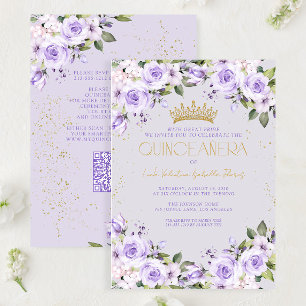 Convite Código QR de Quinceañera Mis Quince Dourada lavand