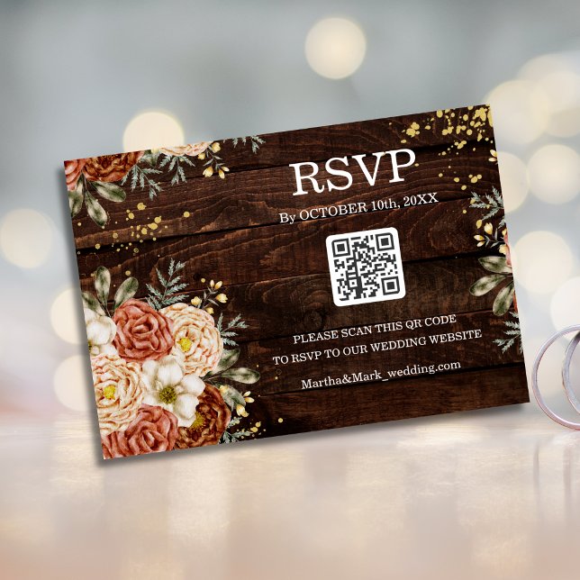 Convite Código QR de Reserva de Casamento Rústico Floral d (Criador carregado)