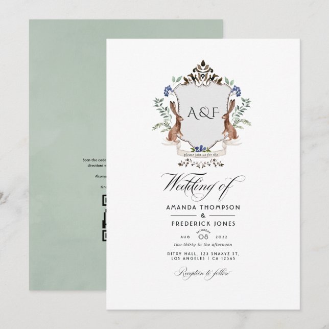 Convite Código QR de Resposta de Casamento do Brasão de Lo (Frente/Verso)