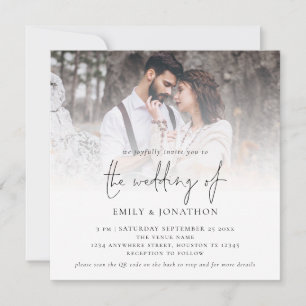 Convite Código QR de Roteiro Moderno Foto Casamento Quadra