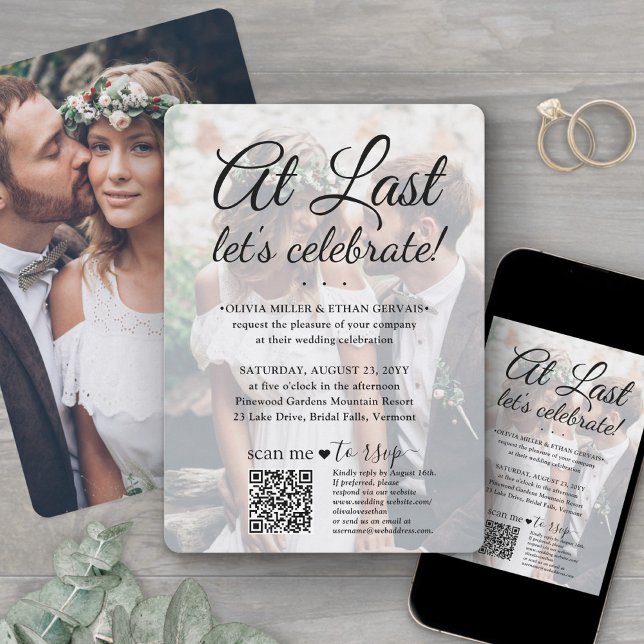 Convite Código QR de RSVP da Celebração de Casamento 2 Fot (Criador carregado)