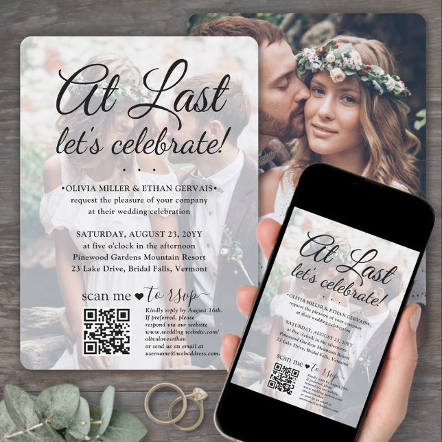 Convite Código QR de RSVP da Celebração de Casamento 2 Fot (Criador carregado)