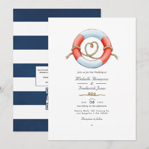 Convite Código QR de RSVP de aquarela Casamento Náutico
