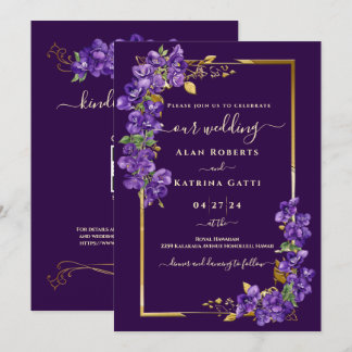 Convite Código QR de RSVP de Casamento Violeta Roxo Escuro