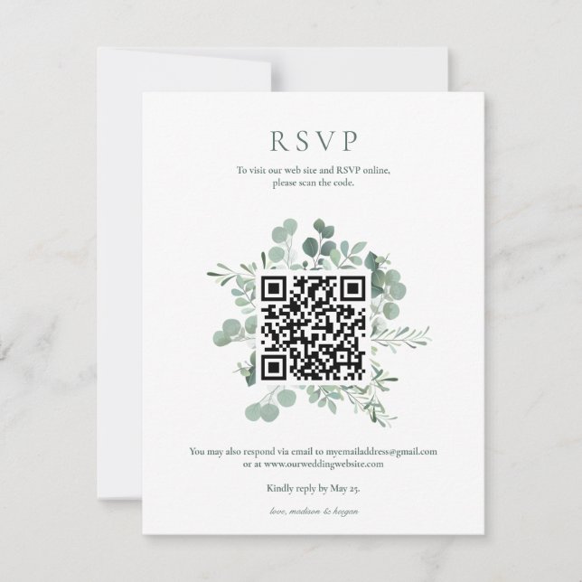 Convite Código QR de RSVP de Noiva de Verde de Eucalipto E (Frente)