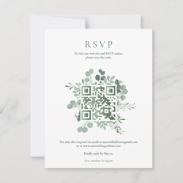 Convite Código QR de RSVP de Noivado com Eucalipto Elegant (Frente)