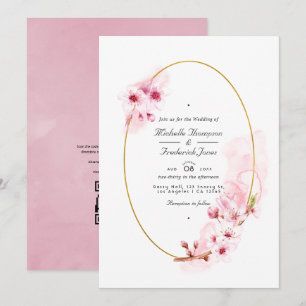 Convite Código QR de RSVP do casamento com flor de cerejei