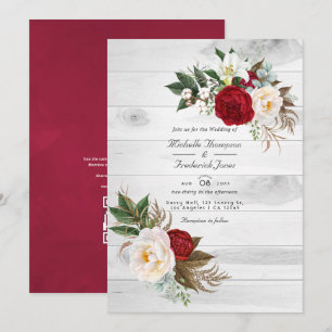 Convite Código QR de RSVP Floral Boho Borgonha Casamento B