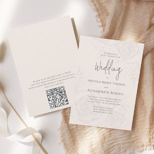 Convite Código QR de Script de Caligrafia Floral Elegante