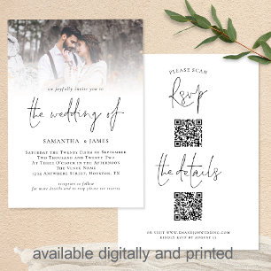 Convite Código QR de Script Moderno 2 Foto Casamento Tudo