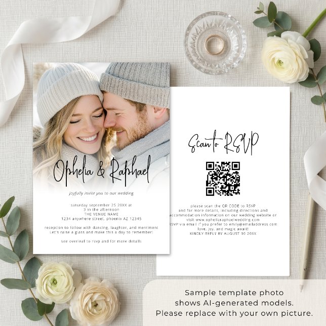 Convite Código QR de Sobreposição de Foto Casamento Script (Criador carregado)
