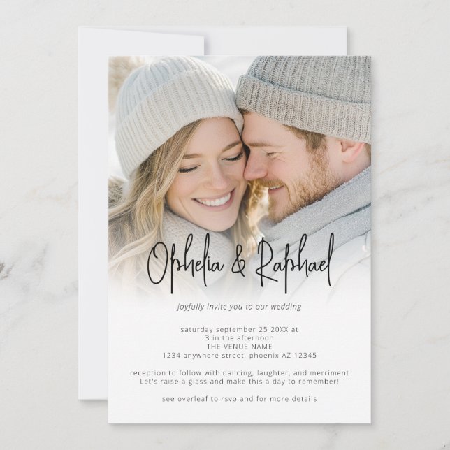 Convite Código QR de Sobreposição de Foto Casamento Script (Frente)