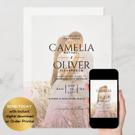 Convite Código QR de Sobreposição de Foto do Ombre Rosa Al