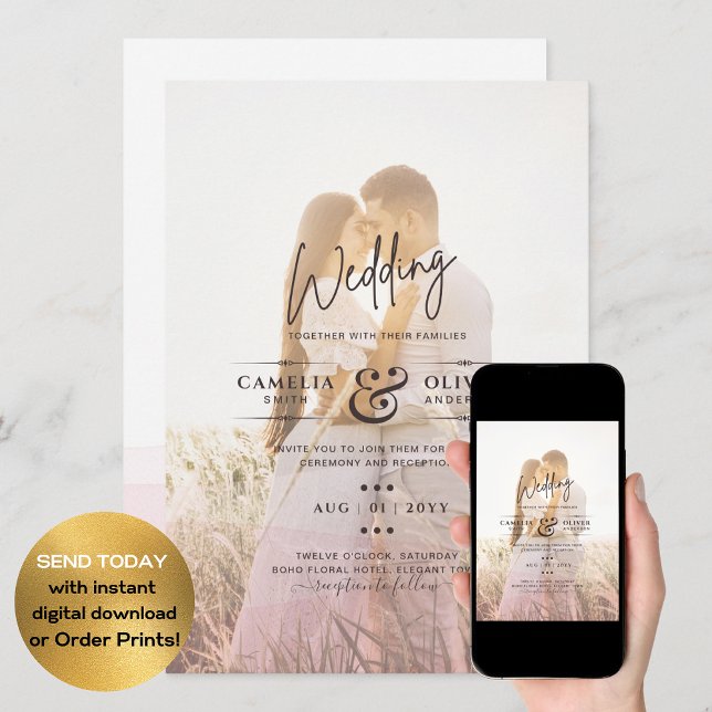 Convite Código QR de Sobreposição de Foto do Ombre Rosa Al (Criador carregado)