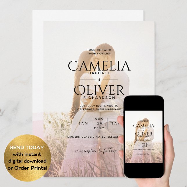 Convite Código QR de Sobreposição de Foto do Ombre Rosa Al (Criador carregado)