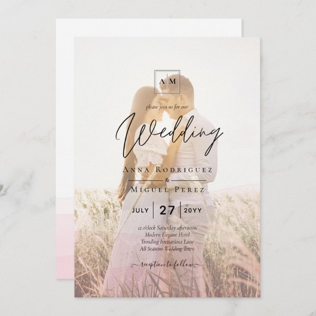 Convite Código QR de Sobreposição de Foto do Ombre Rosa Al (Frente/Verso)