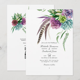 Convite Código QR de Suculenta Mística RSVP Casamento Boêm