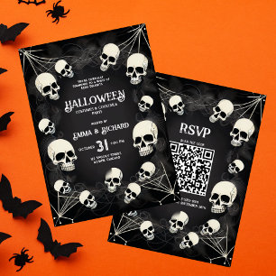 Convite Código QR de Teias de Aranha com Crânios de Adulto