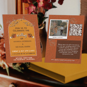 Convite Código QR de Terracota Vintage Foto Boho Casamento