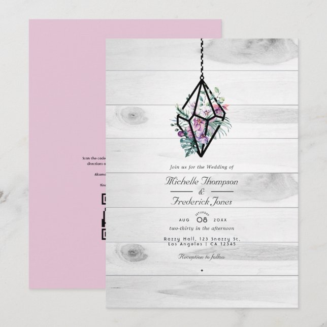 Convite Código QR de Terrário Floral Rústico para Casament (Frente/Verso)