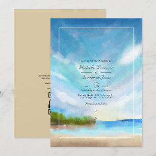 Convite Código QR de Verão em Aquarela para Casamento na P