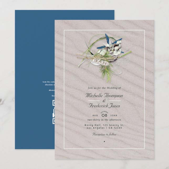 Convite Código QR de Verão legal Casamento de Praia RSVP (Frente/Verso)