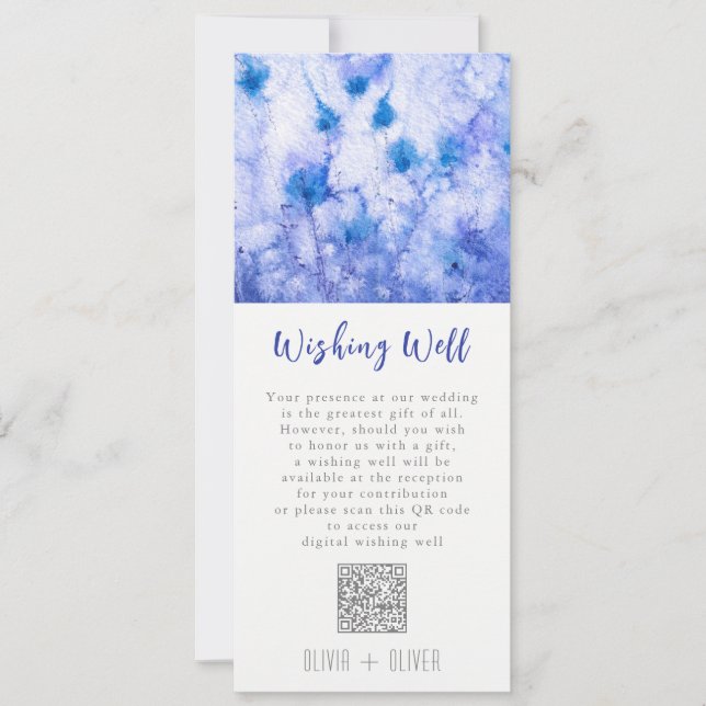 Convite Código QR de Wishing de Casamento de Jardim Azul d (Frente)