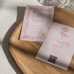 Convite Código QR Desenhado à Mão Colorido Jardim Floral C