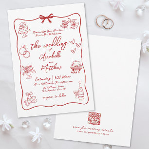 Convite Código QR Desenhado à Mão Vermelho Casamento Capri