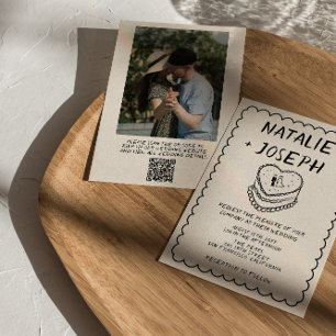 Convite Código QR Desenho à Mão Bolo Foto Casamento