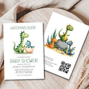 Convite Código QR - Dinossauro Cortado Hatching Logo Chá d