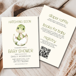 Convite Código QR Dinossauro Hatching em breve Chá de fral