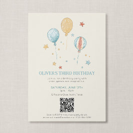 Convite Código QR Diversão Mágica Balão Vintage Aniversári