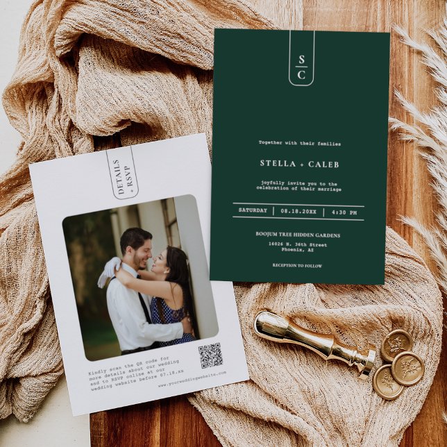 Convite Código QR do Arco Geométrico Moderno Emerald Verde (Criador carregado)