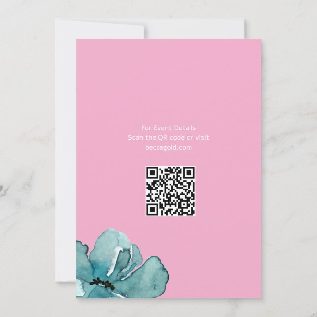Convite Código QR do Bat Mitzvah Rosa (Verso)