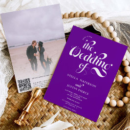Convite Código Qr do casamento do script roxo da foto retr