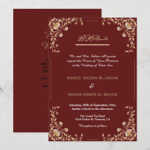 Convite Código qr do Casamento Muçulmano Islâmico Dourado