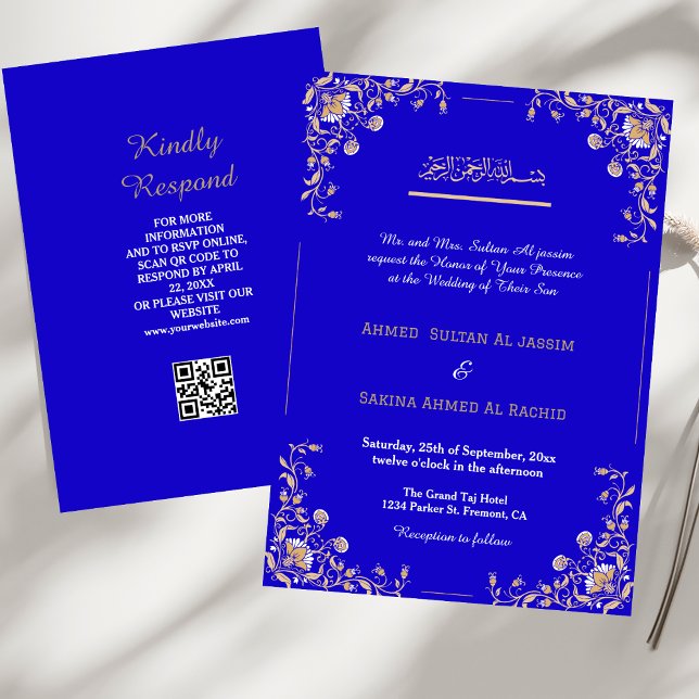 Convite Código qr do Casamento Muçulmano Islâmico Dourado  (Criador carregado)