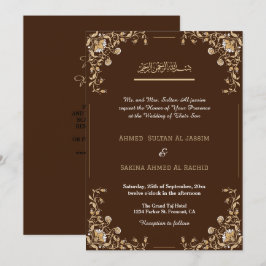 Convite Código qr do Casamento Muçulmano Islâmico Dourado 