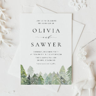 Convite Código QR do Casamento no inverno Evergreen Snowy 