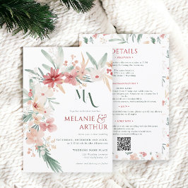 Convite Código QR do Casamento no inverno Floral Elegante 