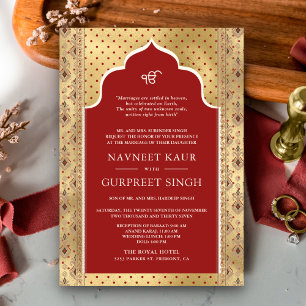 Convite Código QR do Casamento Sikh Anand Karaj Ouro Verme