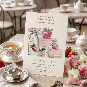 Convite Código QR do Chá da Noiva Blush Strawberry Tea Par